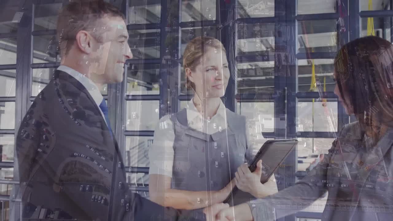 animación del paisaje urbano sobre los empresarios caucásicos en la oficina