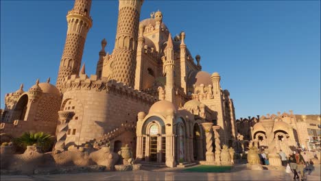 low angle view epic al sahaba mosque in sharm el sheikh against blue sky, egypt
