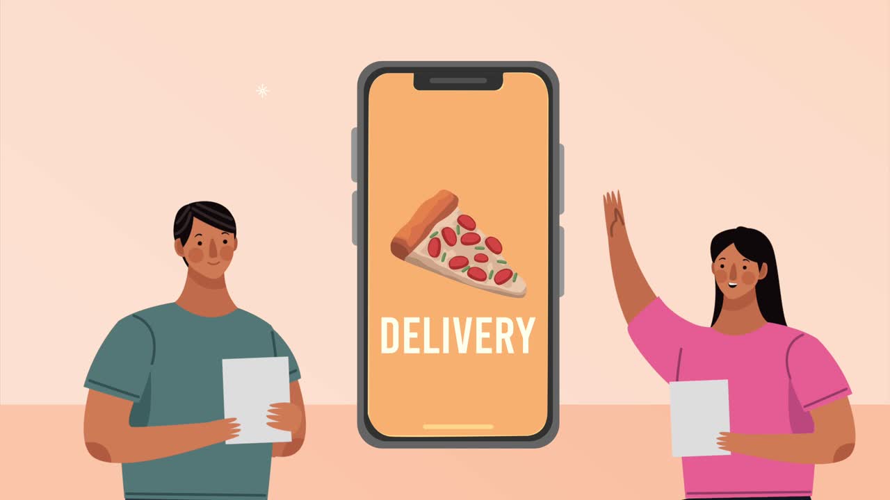 couple ordering pizza with smartphone