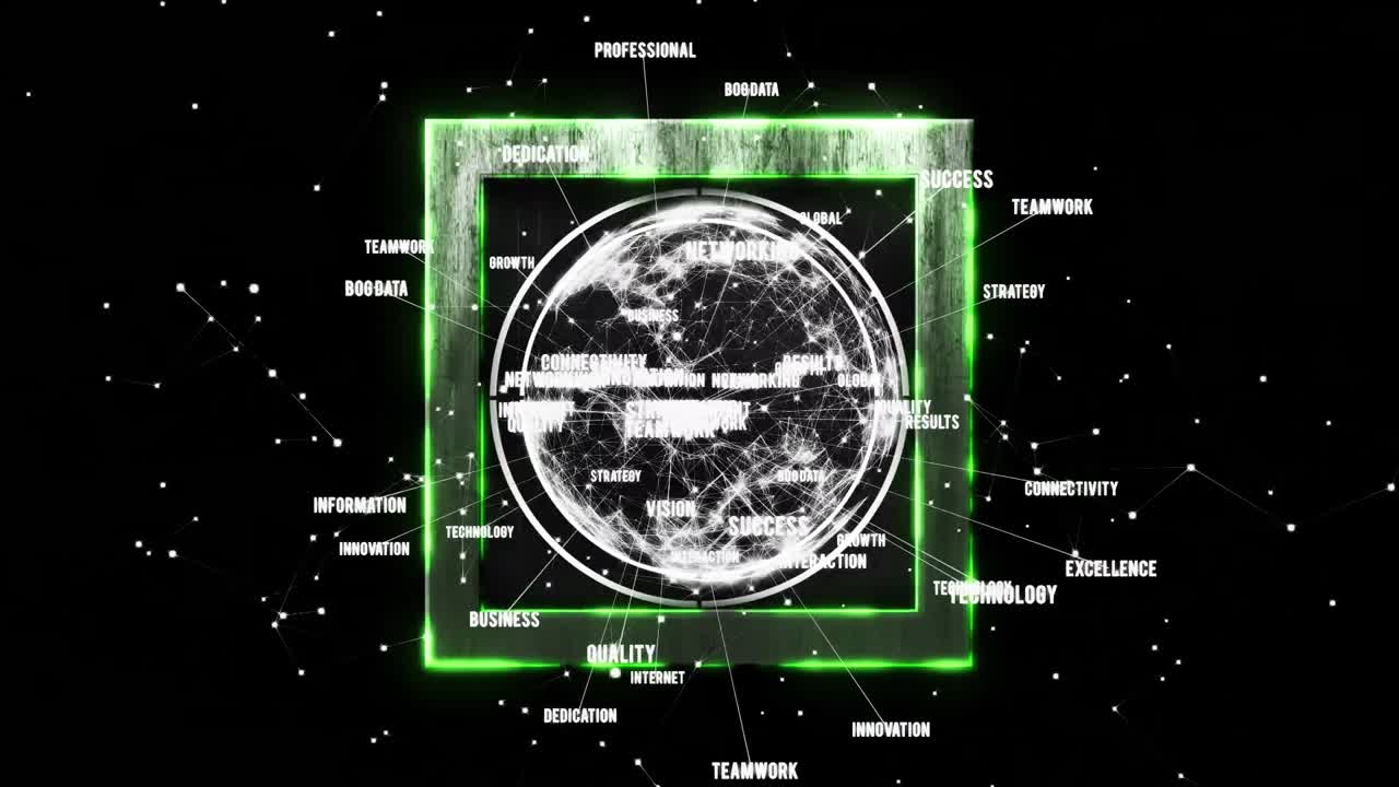 animación del procesamiento de datos sobre el globo y el fondo oscuro