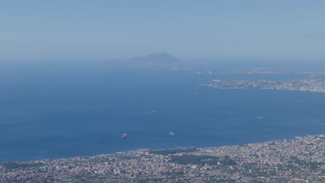 Aerial-Panoramic-View-Of-Coastal-Towns-With-Idyllic-Seascape-In-Italy