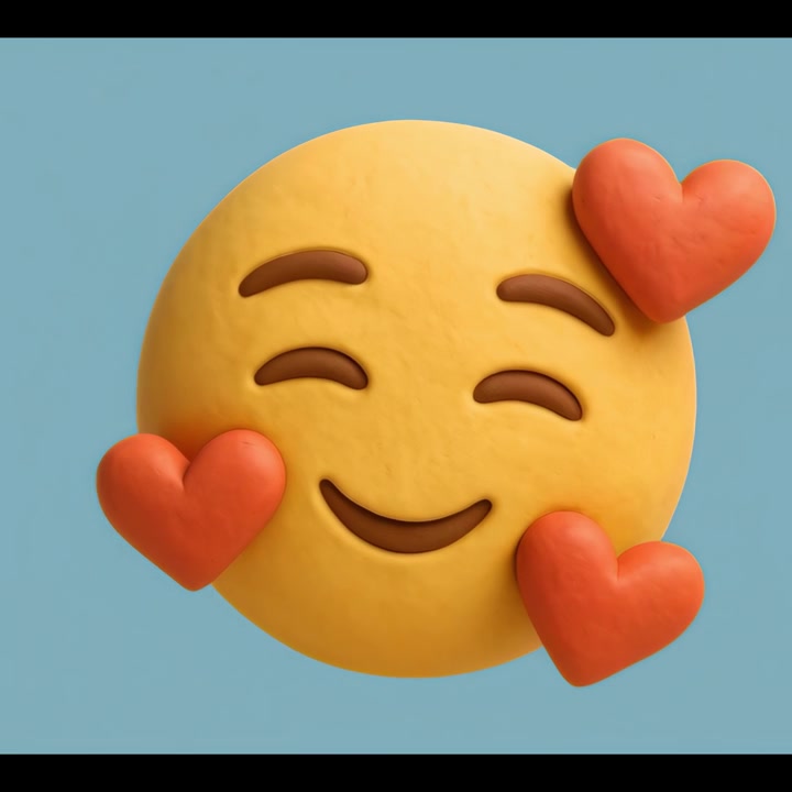 3D Animated Smiling Emoji with Floating Hearts