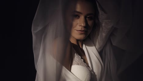 beautiful bride in a white dress and veil