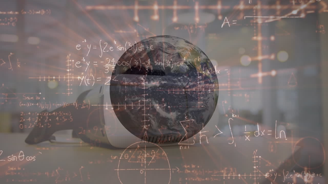 수학적 방정식의 애니메이션과 지구 오버 vr 헤드