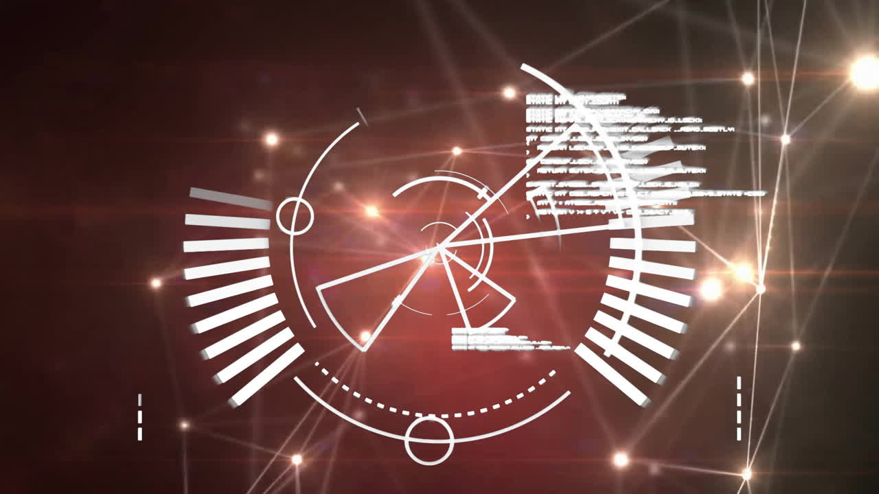 Animating geometric shapes and data processing over dark background with light flares