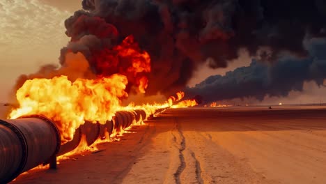 a large pipe in the middle of a desert with a lot of smoke coming out of it