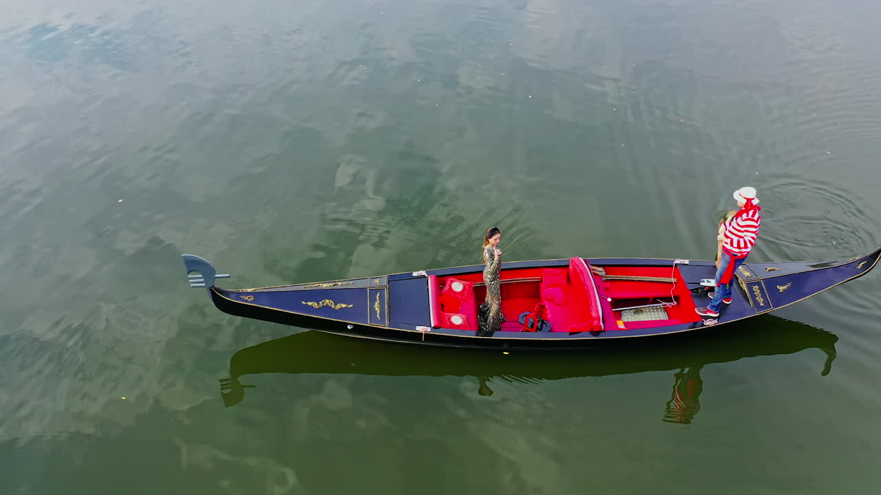 Traditional Gondola Boat. Aerial flight view of gondola boat