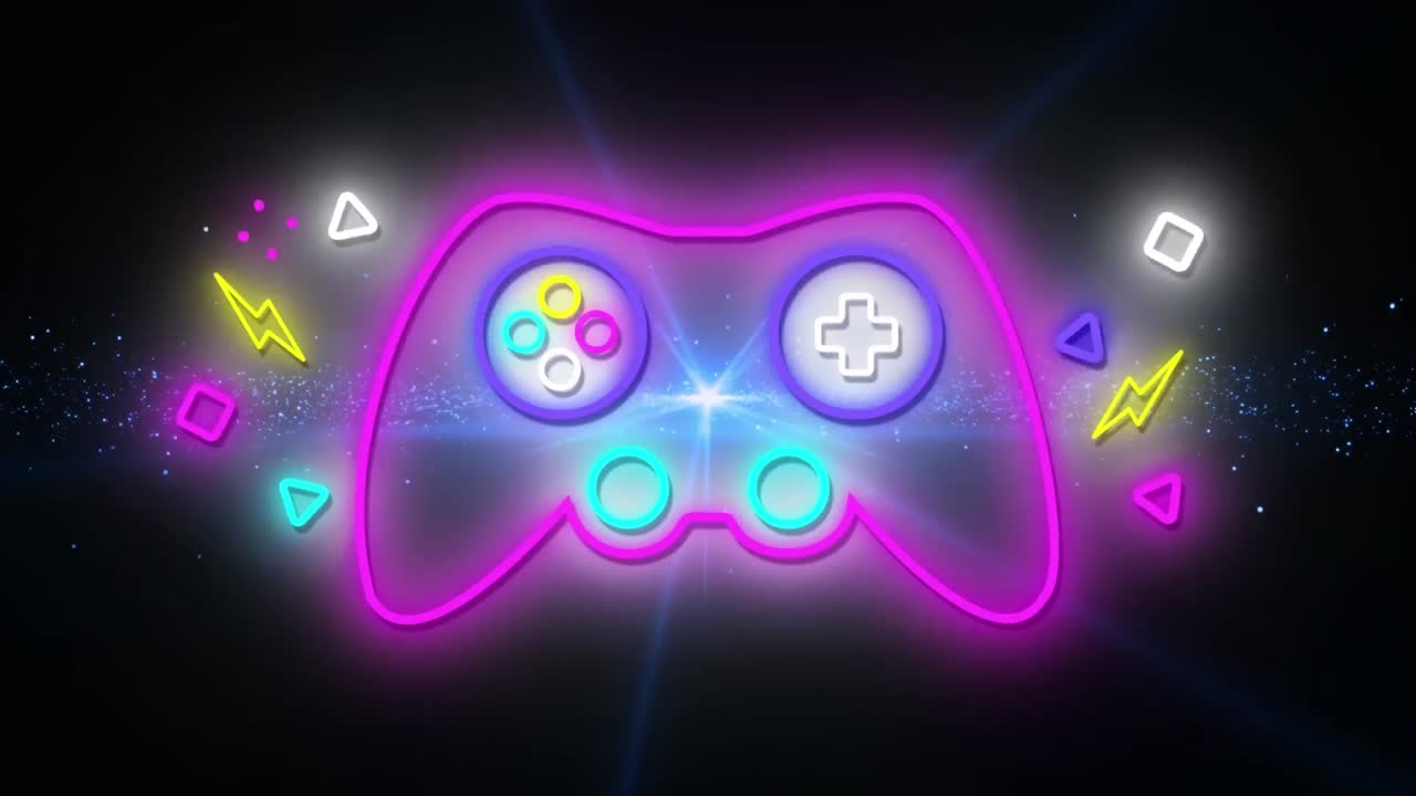 animación de neón alegría almohadilla sobre la luz azul