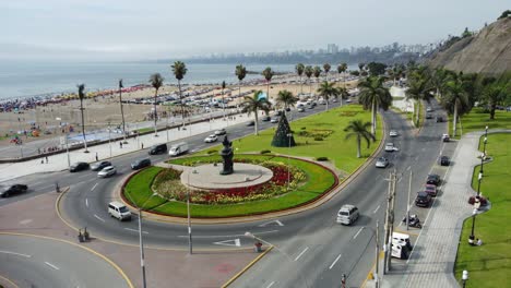 Beach-called-"Playa-Agua-dulce"-situated-by-a-coastal-freeway-called-"Circuito-de-playas"-Drone-ascends-and-slowly-turns-right