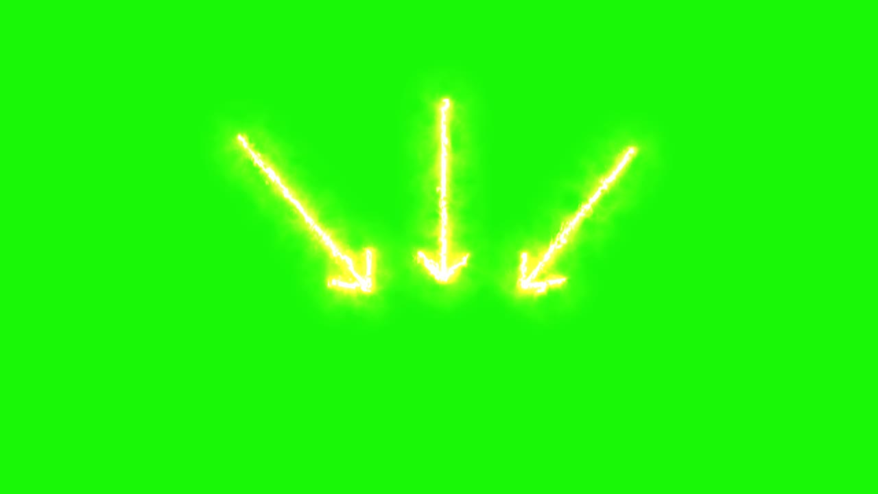 Three glowing fire arrows move downward with bright trails against a vivid green background