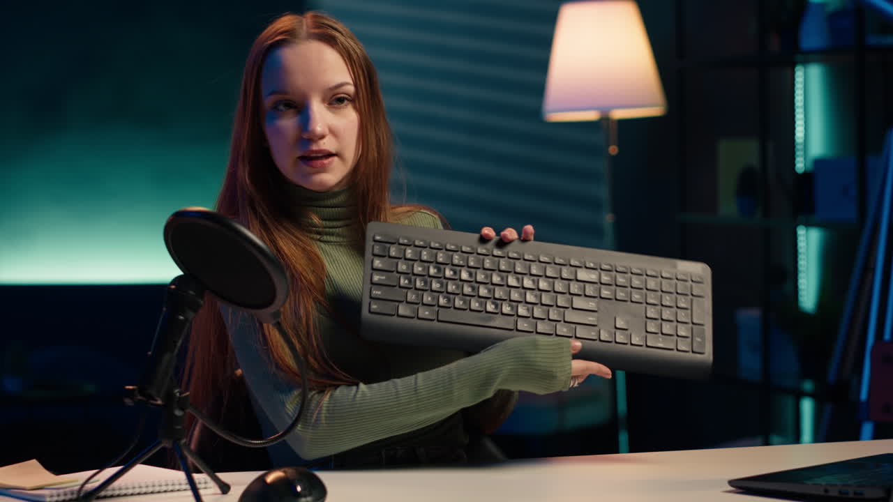 엔터테이너는 브랜드 스폰서 비디오에서 키보드와 마우스를 소개합니다.