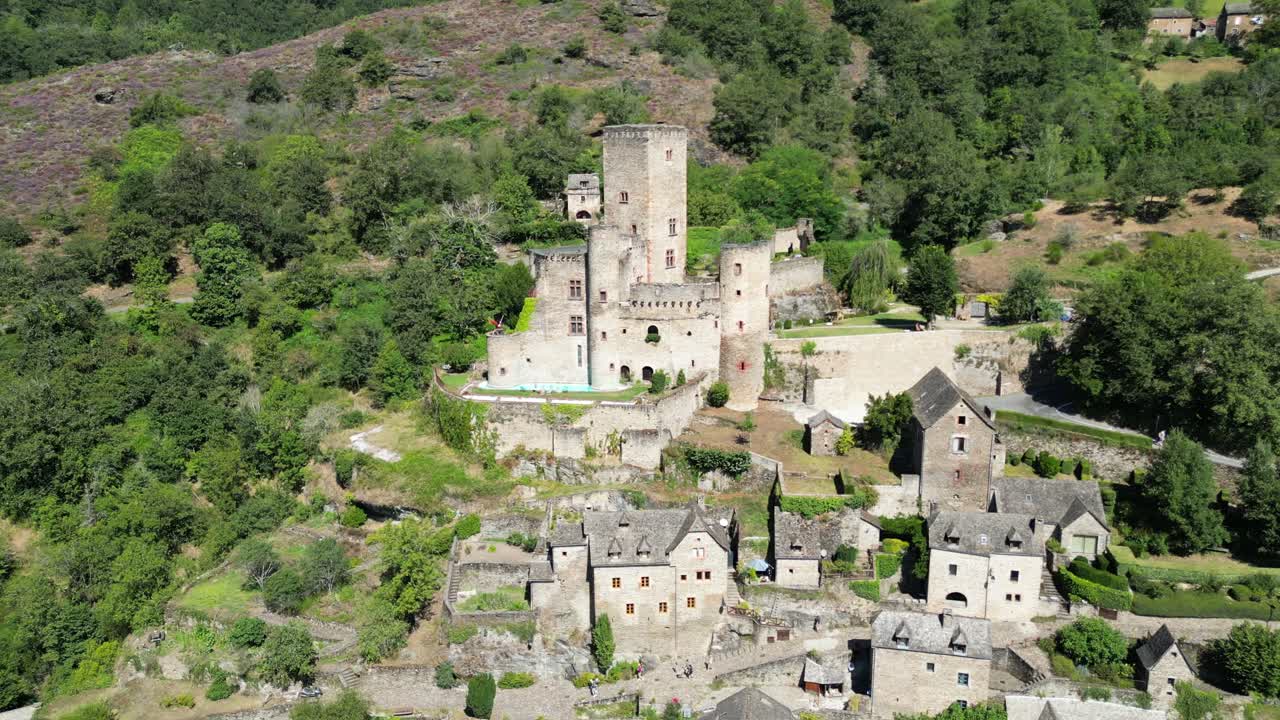 Aerial View of a Medieval Castle and Village in France