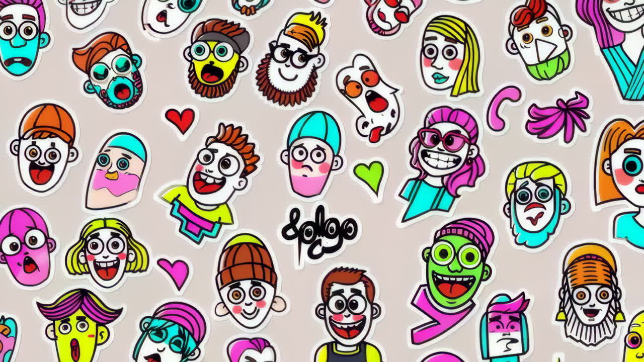 Collection of Colorful Cartoon Character Head Stickers