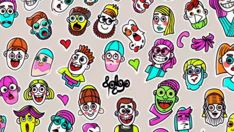 collection of colorful cartoon character head stickers