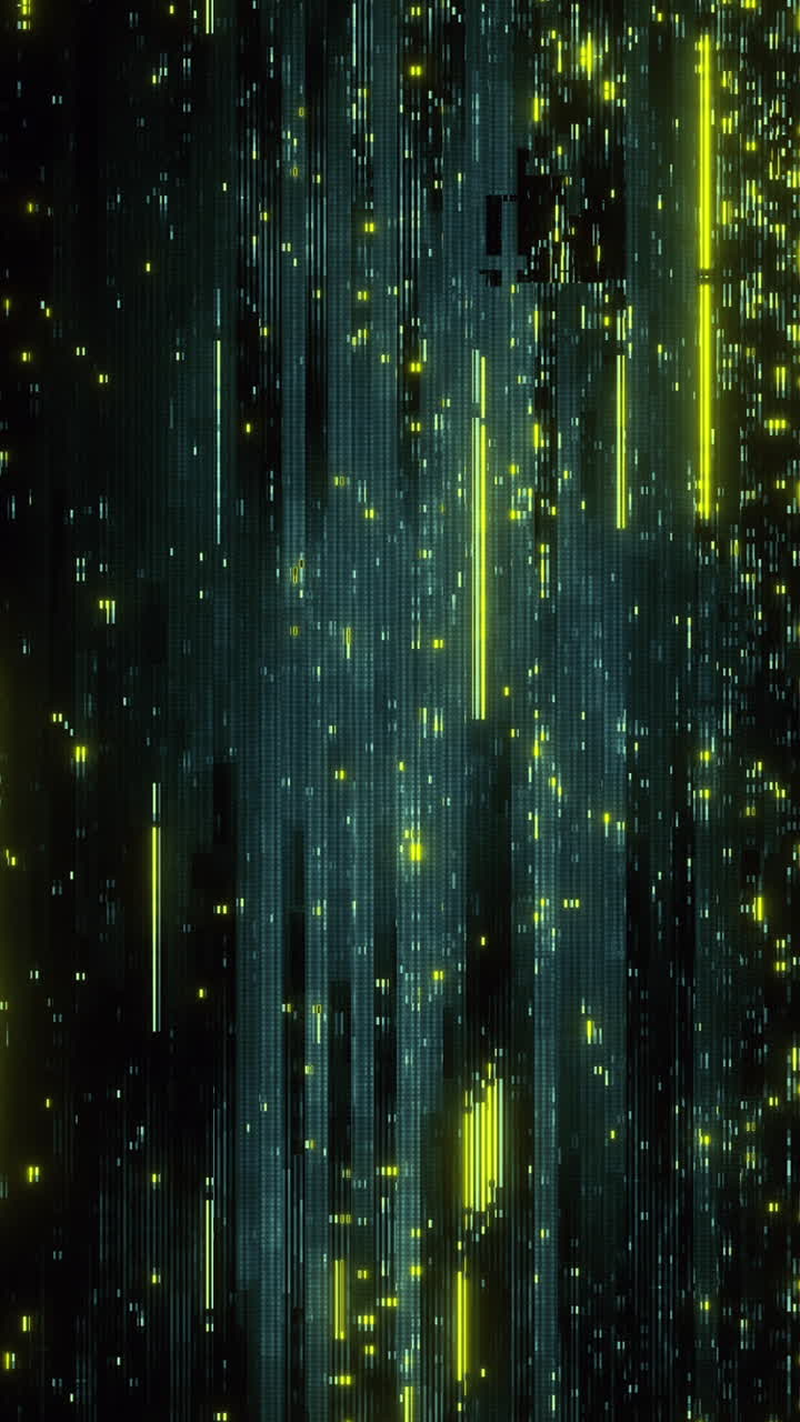 Dynamisk Abstrakt Glitch-kunst med Glødende Grønne og Gule Linjer