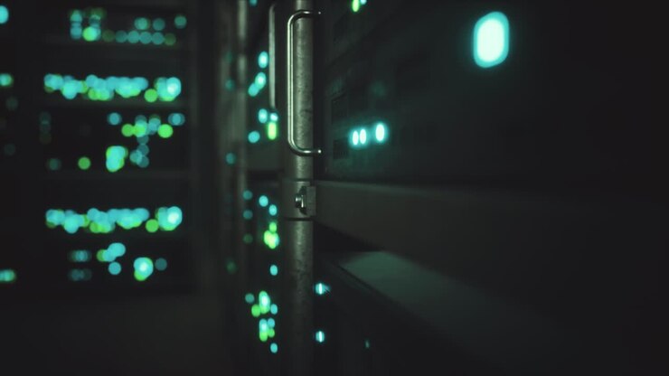 Clean industrial interior of a data server room with servers