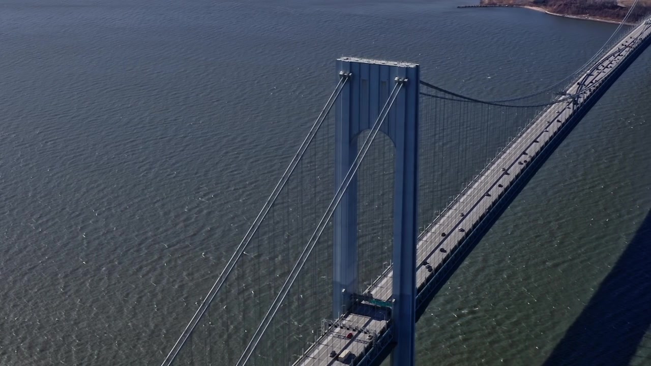 View of the Verrazzano Bridge connecting Brooklyn and Staten Island in NYC