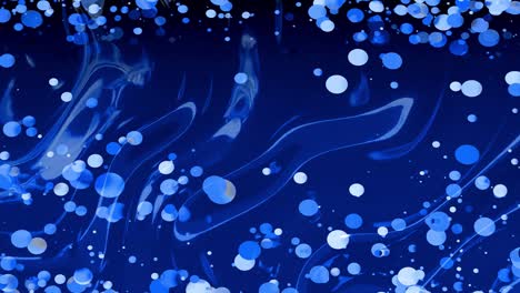 beautiful abstract looped background of shiny glossy surface like wavy blue liquid with circles float like drops of paint in oil. creative background with blue color gradient in 4k. 3d