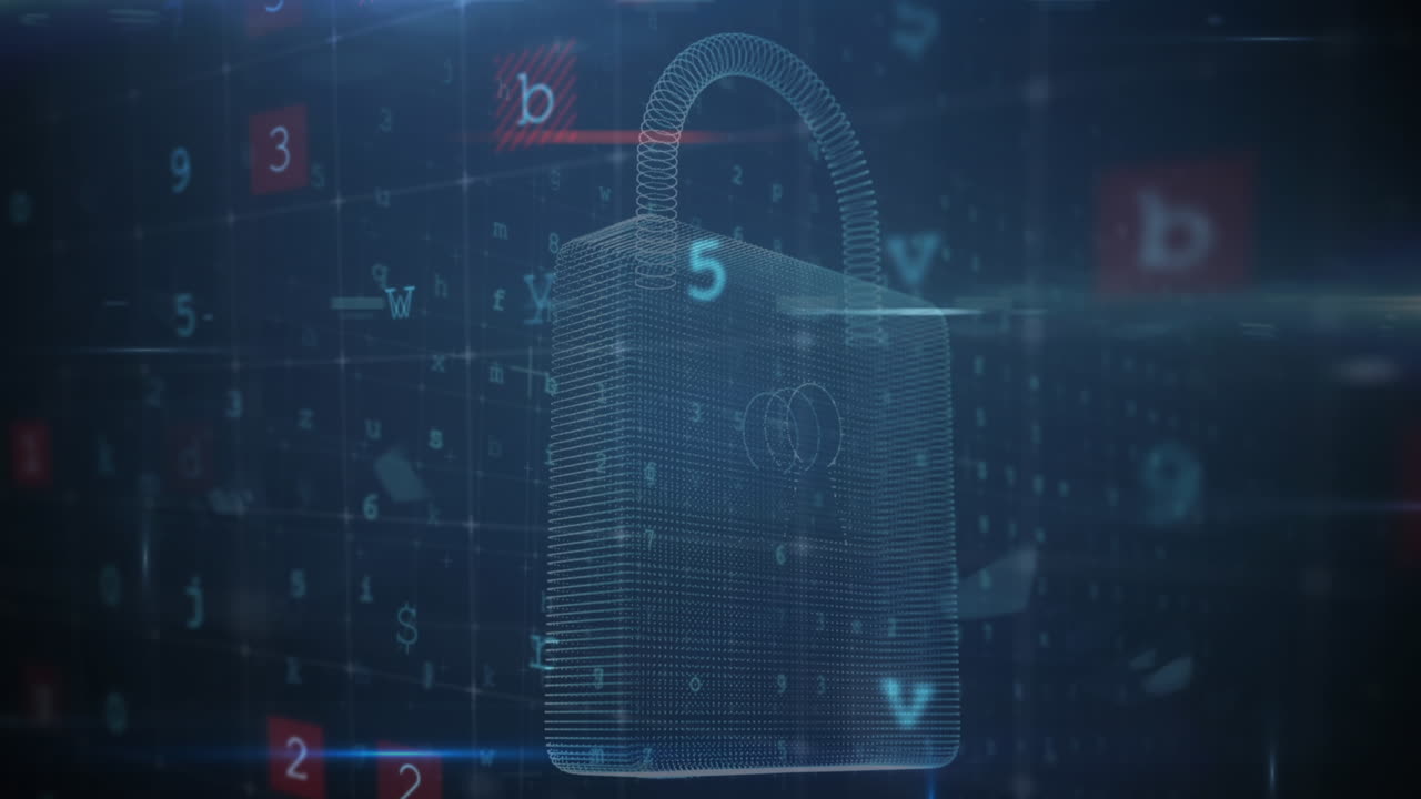Animazione di scansione, numeri e lucchetto di sicurezza online