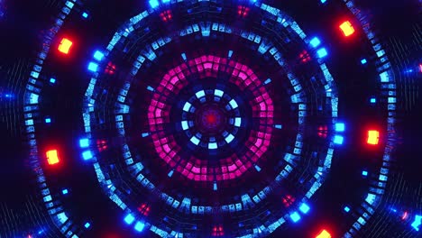 patrón de luz circular con luces azules y rojas. ciclo de caleidoscopio vj