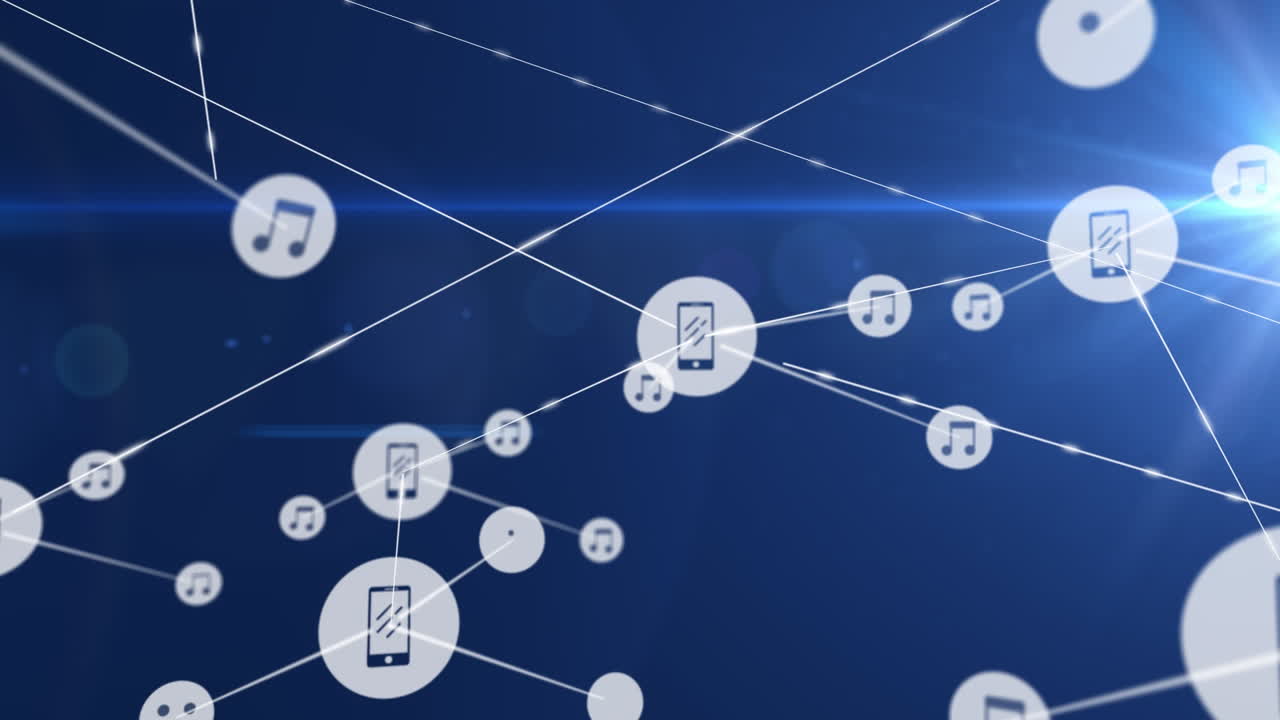 파란색 배경에 아이콘으로 연결 네트워크의 애니메이션