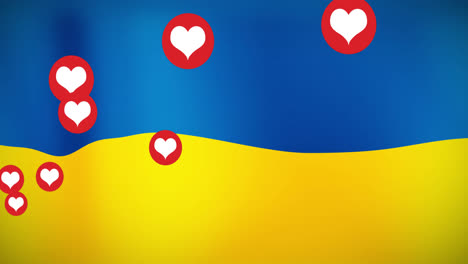 Animación-De-Corazones-Flotando-Sobre-La-Bandera-De-Ucrania.