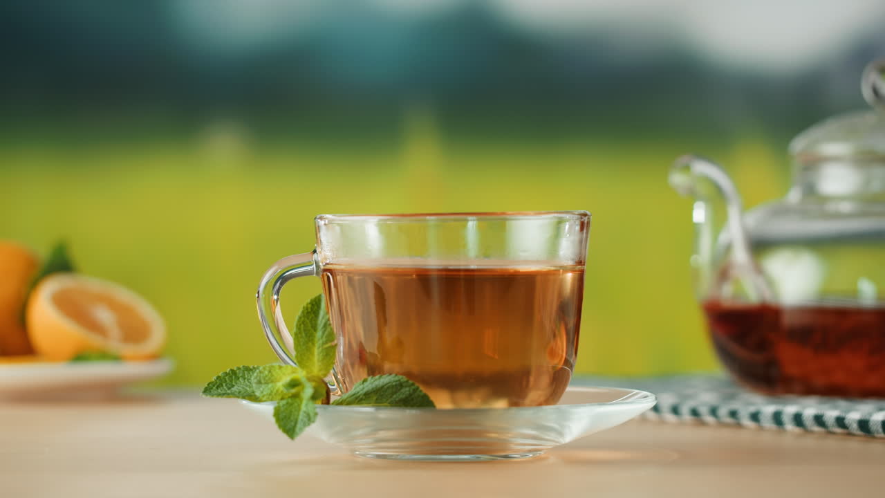 A cup of refreshing tea outdoors