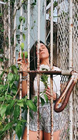 woman by a vintage gate
