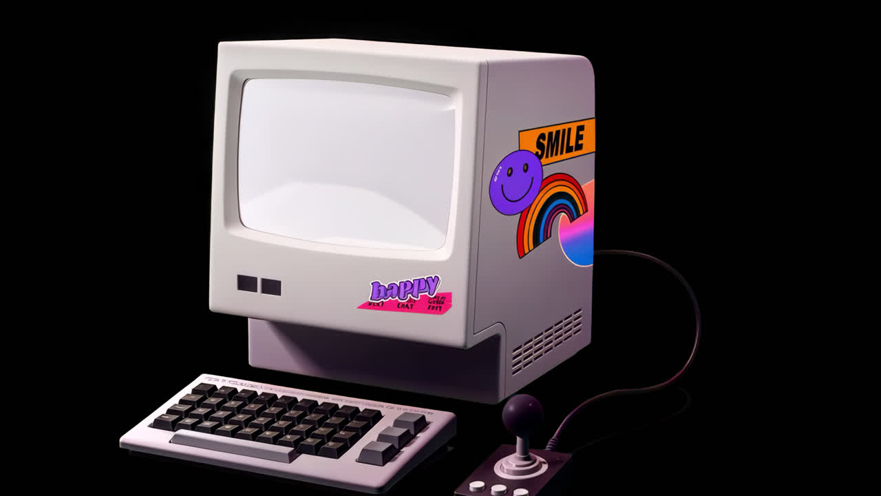 Retro computer, y2k animation isolated asset, transparent 4K video, alpha channel, ProRes 4444