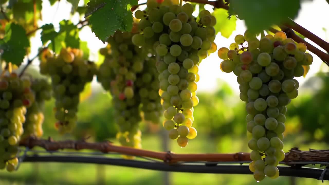 Harvesting Fresh Grapes in a Vineyard During Golden Hour