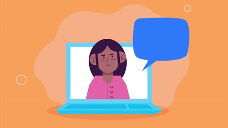 afro woman in laptop animation