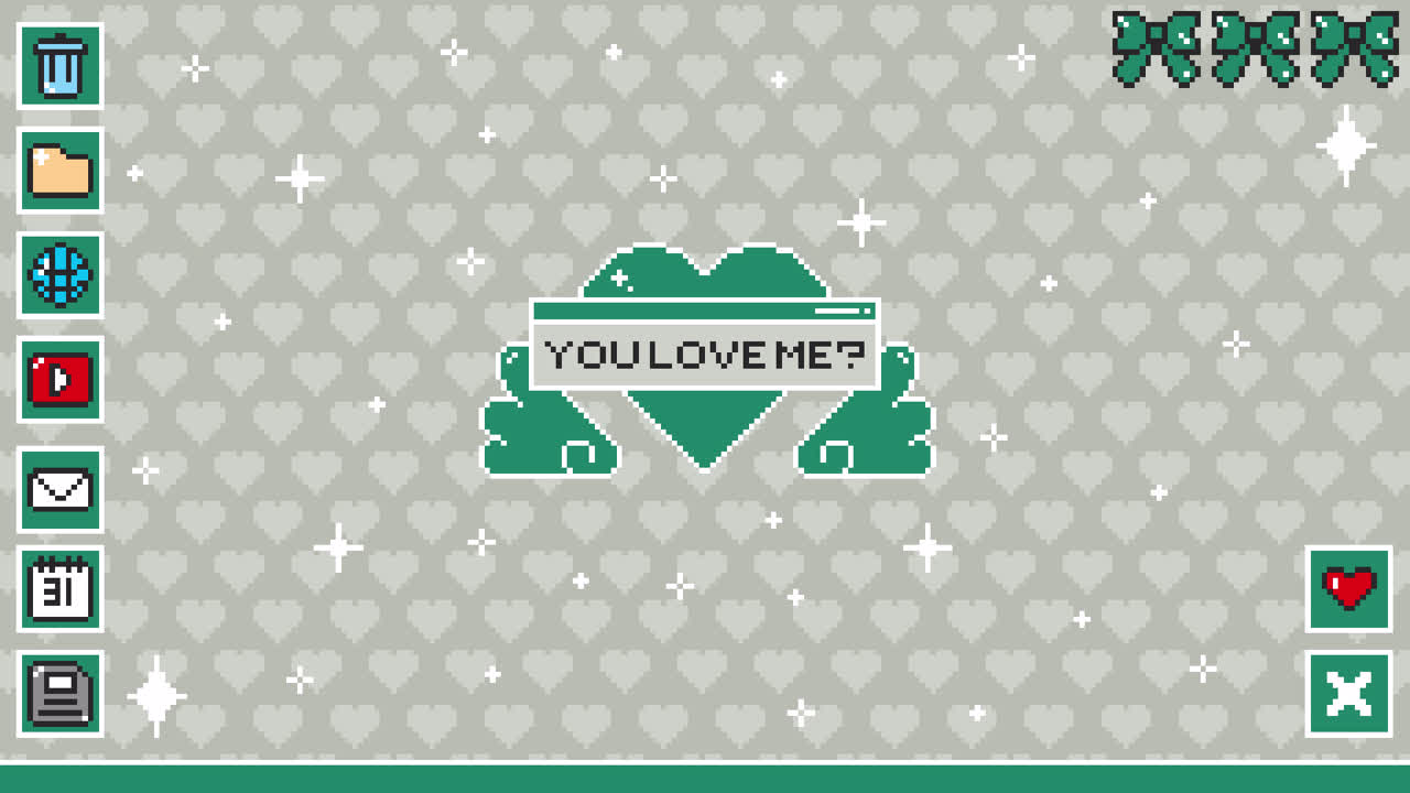 Retro Pixel Art Desktop Interface with 'You Love Me?' Question
