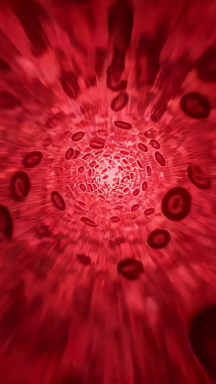 Video verticale: camera che inizia una spinta in avanti, tunnel rosso che spinge dischi verso il nucleo, implicando movimento