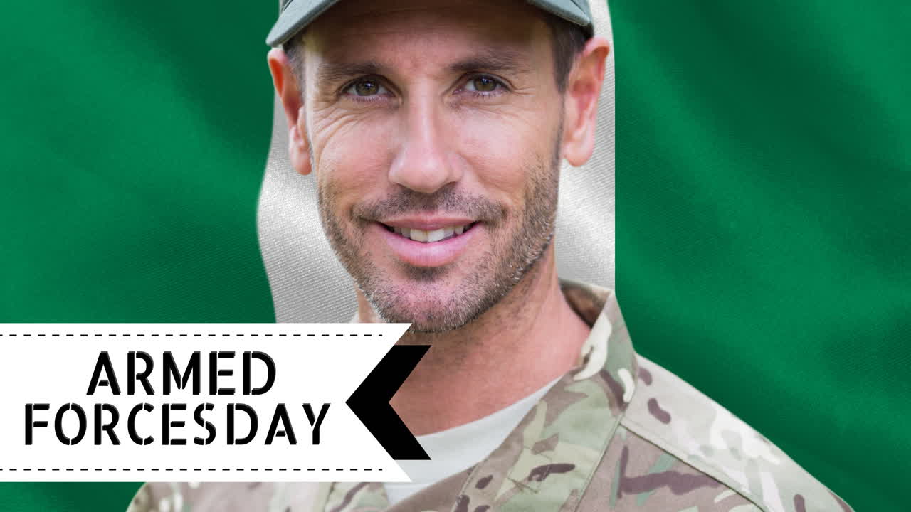 무장 세력의 날 텍스트와 카우카시안 남성 군인이 나이지리아의 발 위에