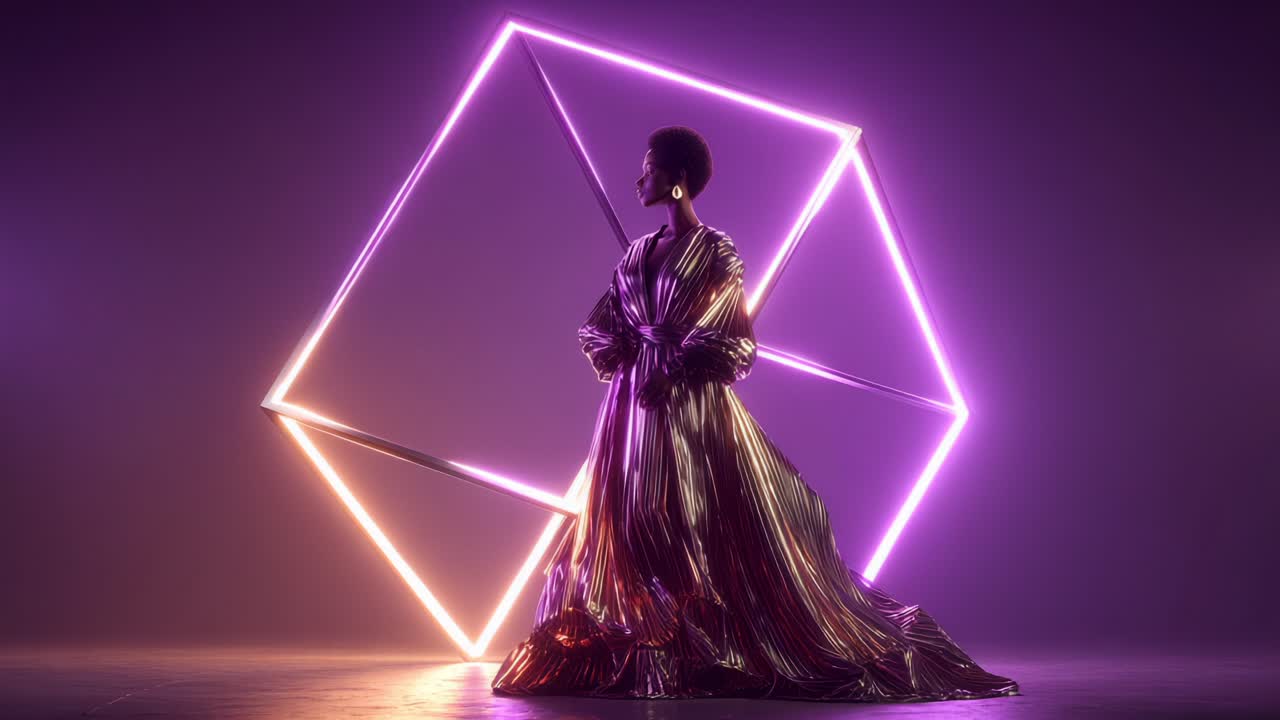Elegant kvinde i futuristisk neonmiljø