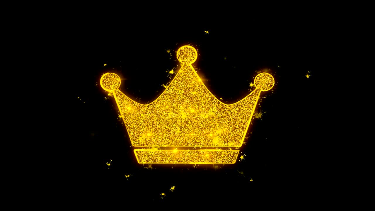 여왕 왕관 아이콘은 검은 바탕에 입자를 불꽃으로 만니다.