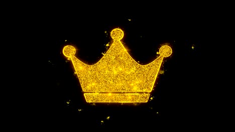queen crown icon sparks particles on black background.