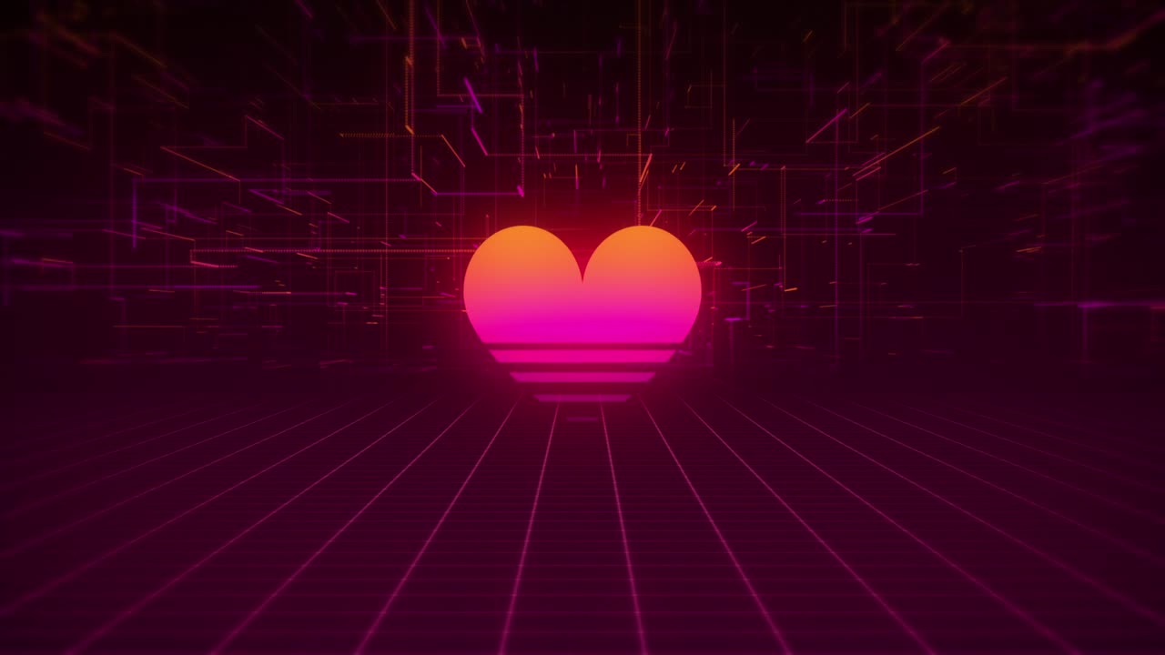 Synthwave Wireframe Net and Heart 80s