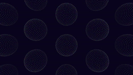 illusion neon spheres pattern in rows with neon dots on dark gradient