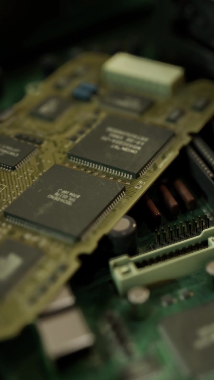 Detail of circuit board showing chips and components in close view