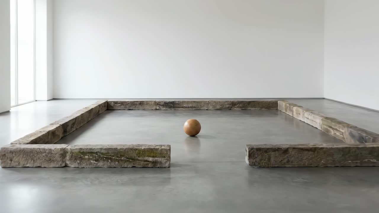 Nærbilde av trekule i moderne kunstinstallasjon