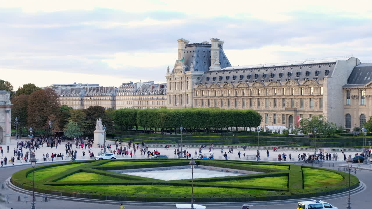 Paris, France - November 21, 2021: Front view of the Louvre Museum in daylight