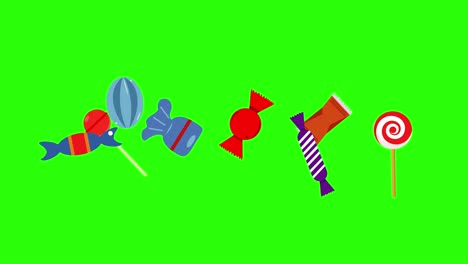 stop motion candies group animation on green screen chroma key