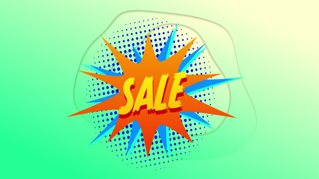 레트로 음성 거품과 패턴 배경에 판매 텍스트의 애니메이션