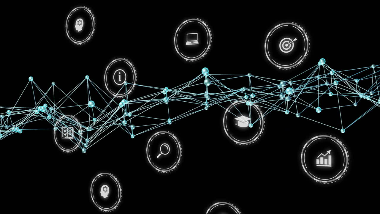 animación de la red de conexiones a través de iconos de medios