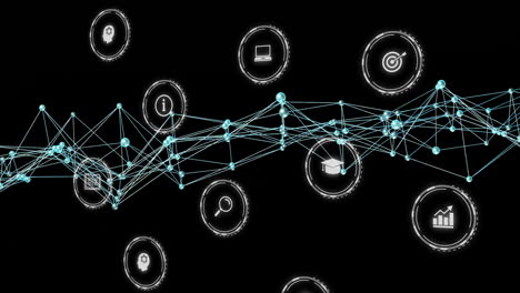 animación de la red de conexiones a través de iconos de medios