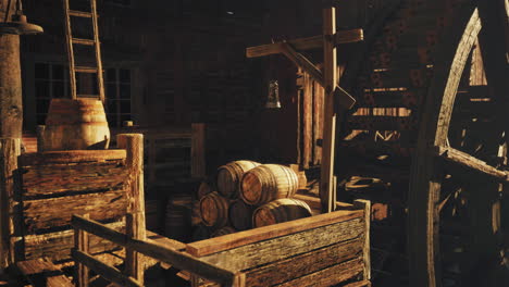 old wooden water mill interior