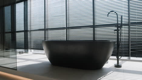 modern black bathtub with city view