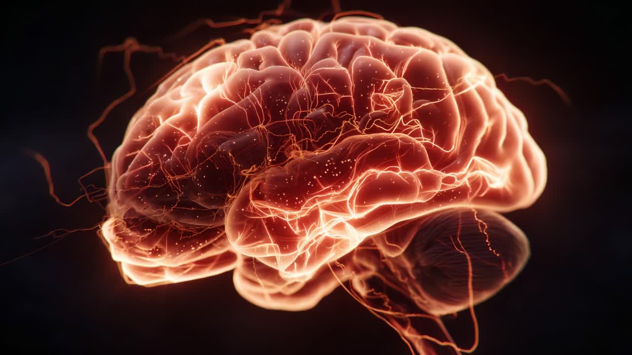 An Insightful Glimpse into the Human Brain: A Stunning Visualization of Neural Activity Represented by Vibrant Electric Pulses and Dynamic Currents Across the Cerebral Structure