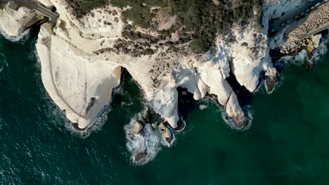 beautiful 4k drone panoramic video of rosh hanikra- the northernmost point separating the border between israel and lebanon